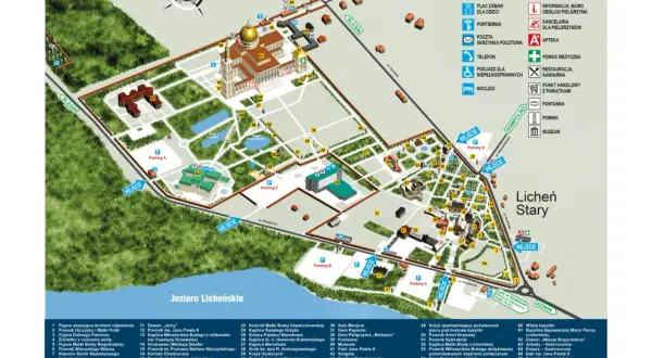 Mapa Sanktuarium w Licheniu. Znajdziesz tu cennik atrakcji, parkingów i noclegów.