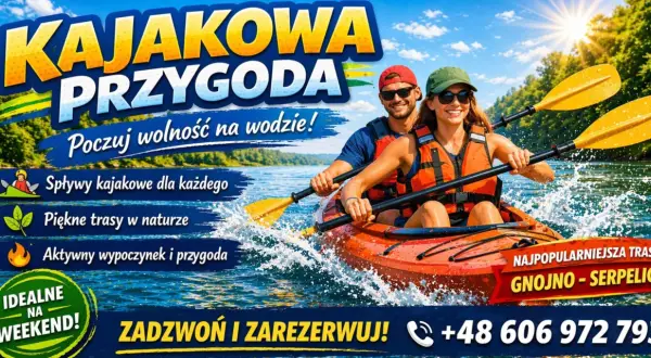 Para w kajaku na rzece krzna, poczuj wolność na wodzie! Spływy kajakowe, piękne trasy i aktywny wypoczynek. Zadzwoń i zarezerwuj!